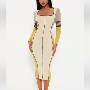 *SOLD* Fashion Nova Cream/Combo Square Neckline Midi Sweater Dress Size M
